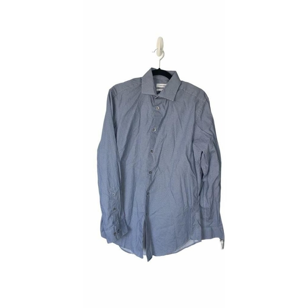 Calvin Klein Mens Slim Fit Long Sleeve Geometric Pattern Blue Dress Shirt_A109